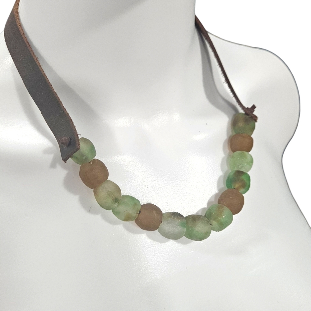New Handmade Krobo Bead And Leather Necklace - Picture 7 of 15